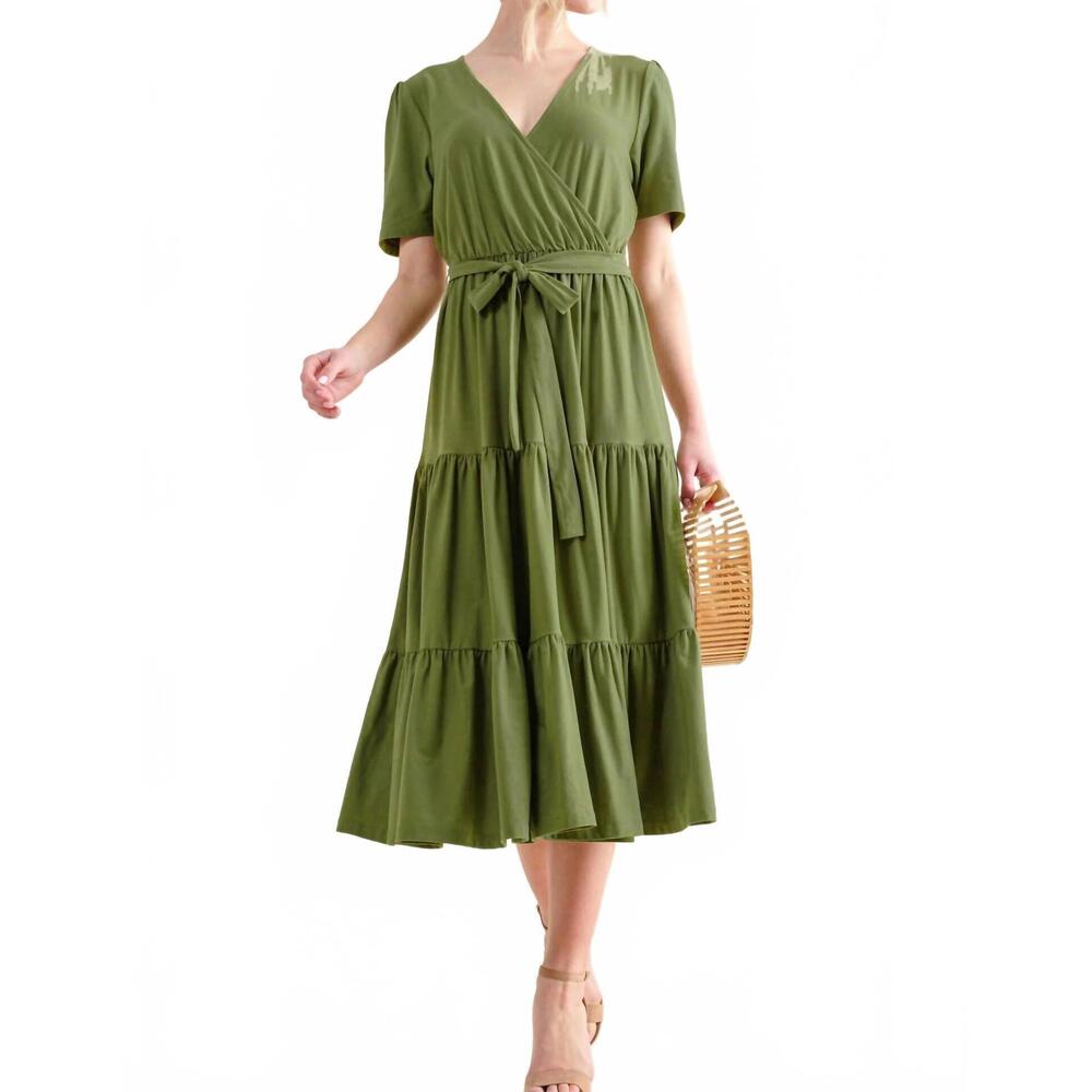 NEW AND THE WHY soft tiered midi dress in green